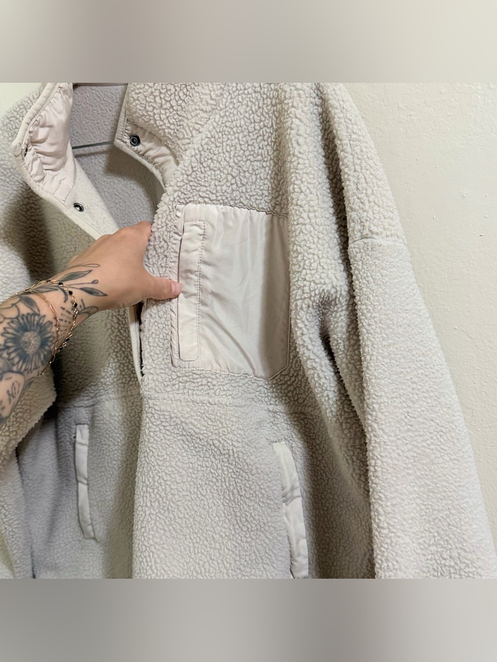 Wilo The Label Fleece Pullover Sweater Button Snap Jacket Cream Medium cozy - Picture 5 of 9